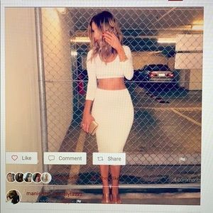 White midi skirt crop top set